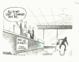 First Chicago Bank Charges Robber Chicago Newspaper art by Jack Higgins 