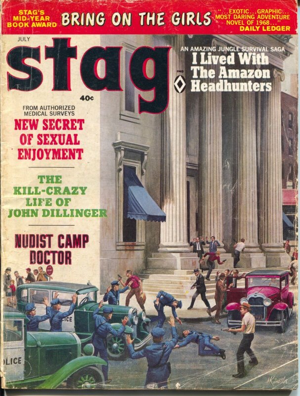 Stag 7/1968-Atlas-john Dillinger-headhuters-cheesecake-Minney-Mort Kunstler-VG 