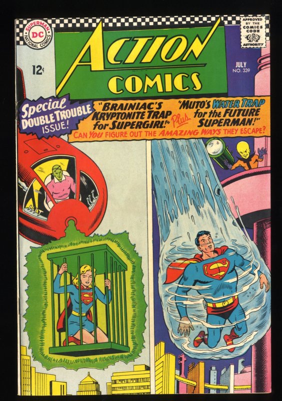 Action Comics #339 VF/NM 9.0 White Pages Supergirl! Brainiac!