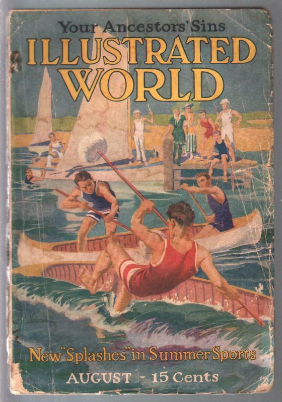 Illustrated World 8/1916-canoe battle-human misfits-pulp format-G