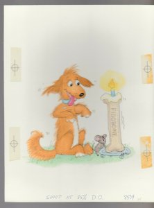 HAPPY BIRTHDAY Cartoon Dog & Mouse w/ Bone Candle 7x9 Greeting Card Art #8509