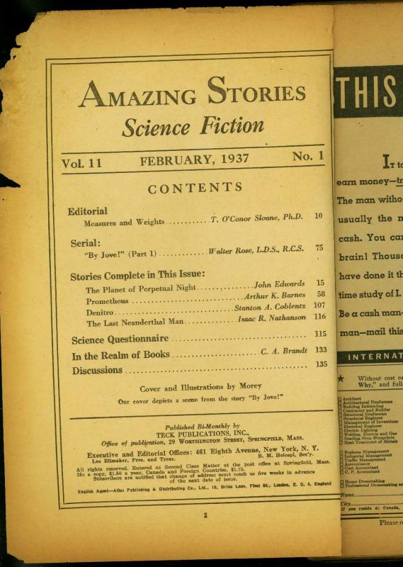 Amazing Stories Pulp February 1937- By Jove Walter Rose- Reading copy