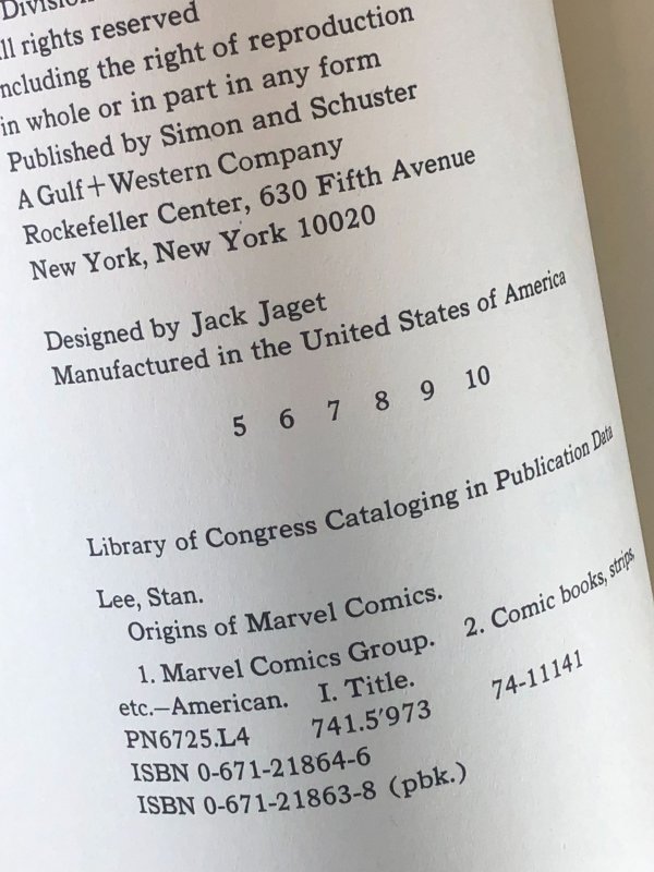 Origins of Marvel Comics by Stan Lee (1974) Fireside / Simon & Schuster