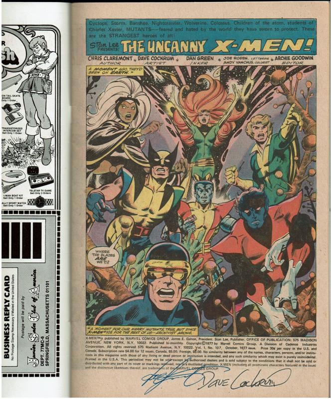 X-Men #107, 8.0 or Better, Signed by Chris Claremont & Dave Cockrum