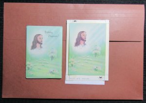 BIRTHDAY HAPPINESS Jesus with Flock 5.5x7.5 Greeting Card Art #220B7