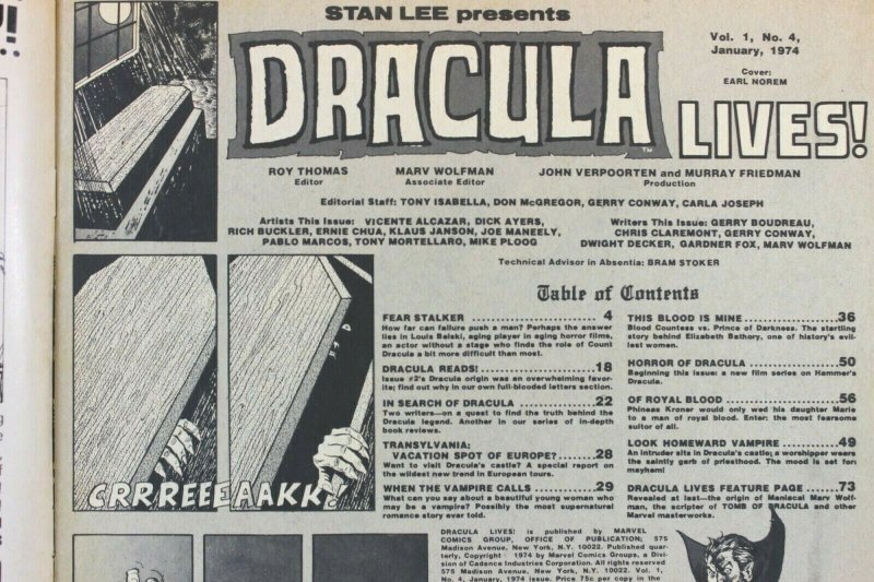 Stan Lee Presents DRACULA LIVES! #4 Marvel Monster Comic Magazine 1974