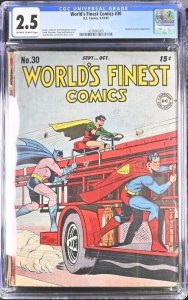 WORLD'S FINEST COMICS #30 CGC 2.5 BATMAN ROBIN SUPERMAN JACK BURNLEY