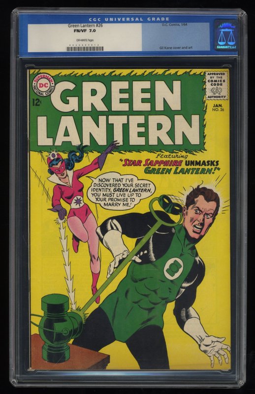 Green Lantern #26 CGC FN/VF 7.0 Off White 2nd Appearance Star Sapphire!