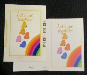 LET'S GET TOGETHER Butterflies & Rainbow 5x7 Greeting Card Art #9498 w 2 Cards