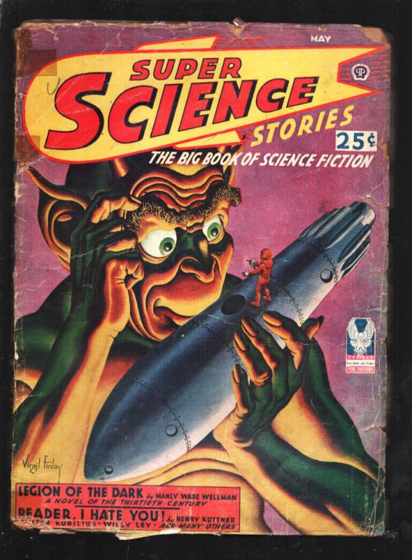 Super Science Stories 5/1943-Virgil Finlay alien & rocket cover art-Henry Has...