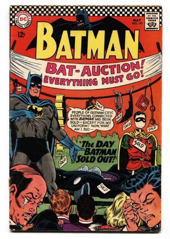 BATMAN #191 comic book 1967-DC COMICS-AUCTION COVER-BATMOBILE VG