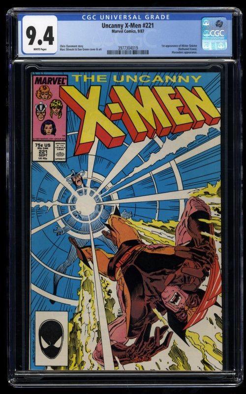 Uncanny X-Men #221 CGC NM 9.4 White Pages 1st Mister Sinister!