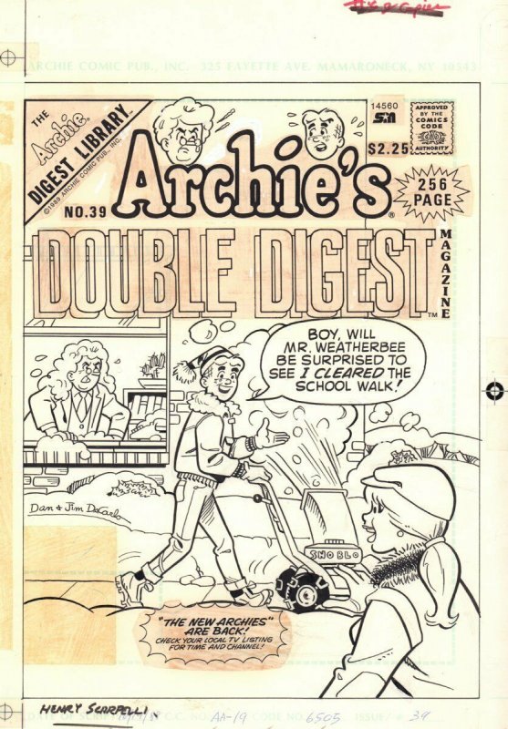 Archie's Double Digest Magazine #39 Cover - Snowblowing 1989 art by Dan DeCarlo