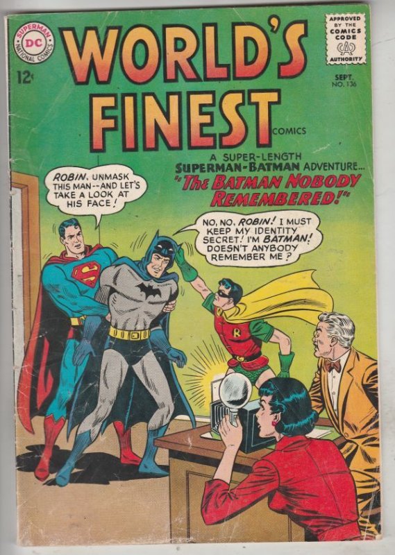 World's Finest #136 (Sep-63) FN- Mid-Grade Superman, Batman, Robin