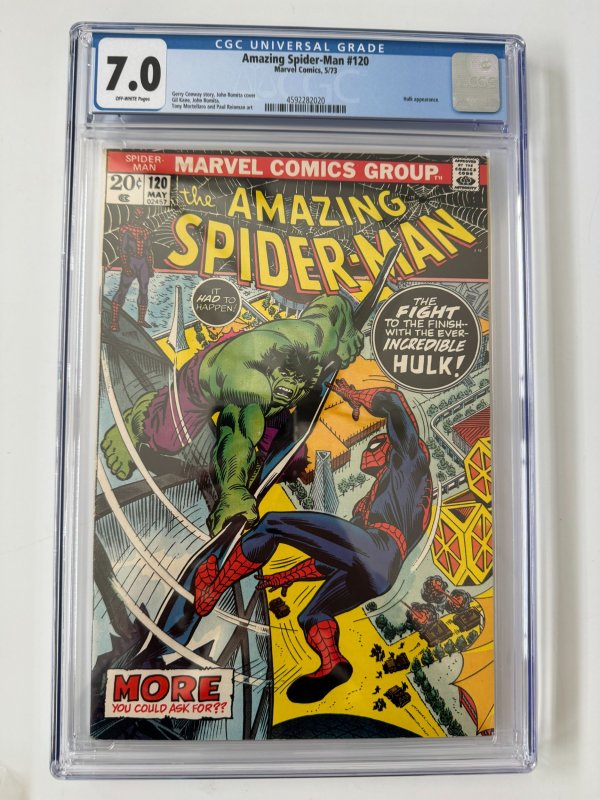 THE AMAZING SPIDER-MAN #120 CGC 7.0  MARVEL COMICS OW HULK APPEARANCE (1973)