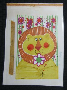 HAPPY MOTHERS DAY Cute Marker Lion with Flowers 7x10 Greeting Card Art #nn