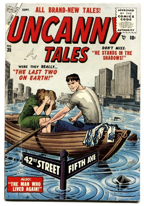 UNCANNY TALES #35-1956-FLYING SAUCER-JOE MANEELY-GOLF-END OF EARTH