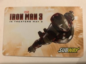 IRON MAN 3 Subway promo card; NM/M 2013 plastic; movie, Marvel, Yellow