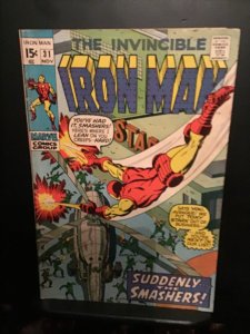 Iron Man #31 (1970)  Suddenly The Smashers! Mid-high-grade key!  FN,VF Wow!