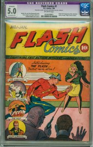 Flash Comics #1 (1940) CGC 5.0 Restored! See description for restoration. OW Pgs