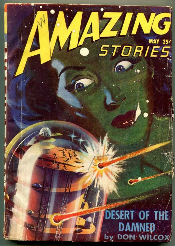 Amazing Stories Pulp May 1947- Desert of the Damned- Wild cover VG