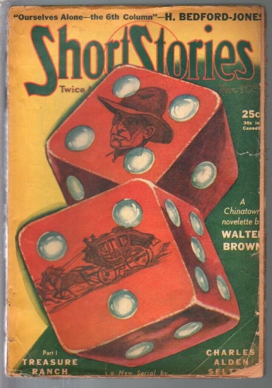 Short Stories 11/10/1940-dice cover-Carroll John Daly-Bedfotd-Jones-FR/G