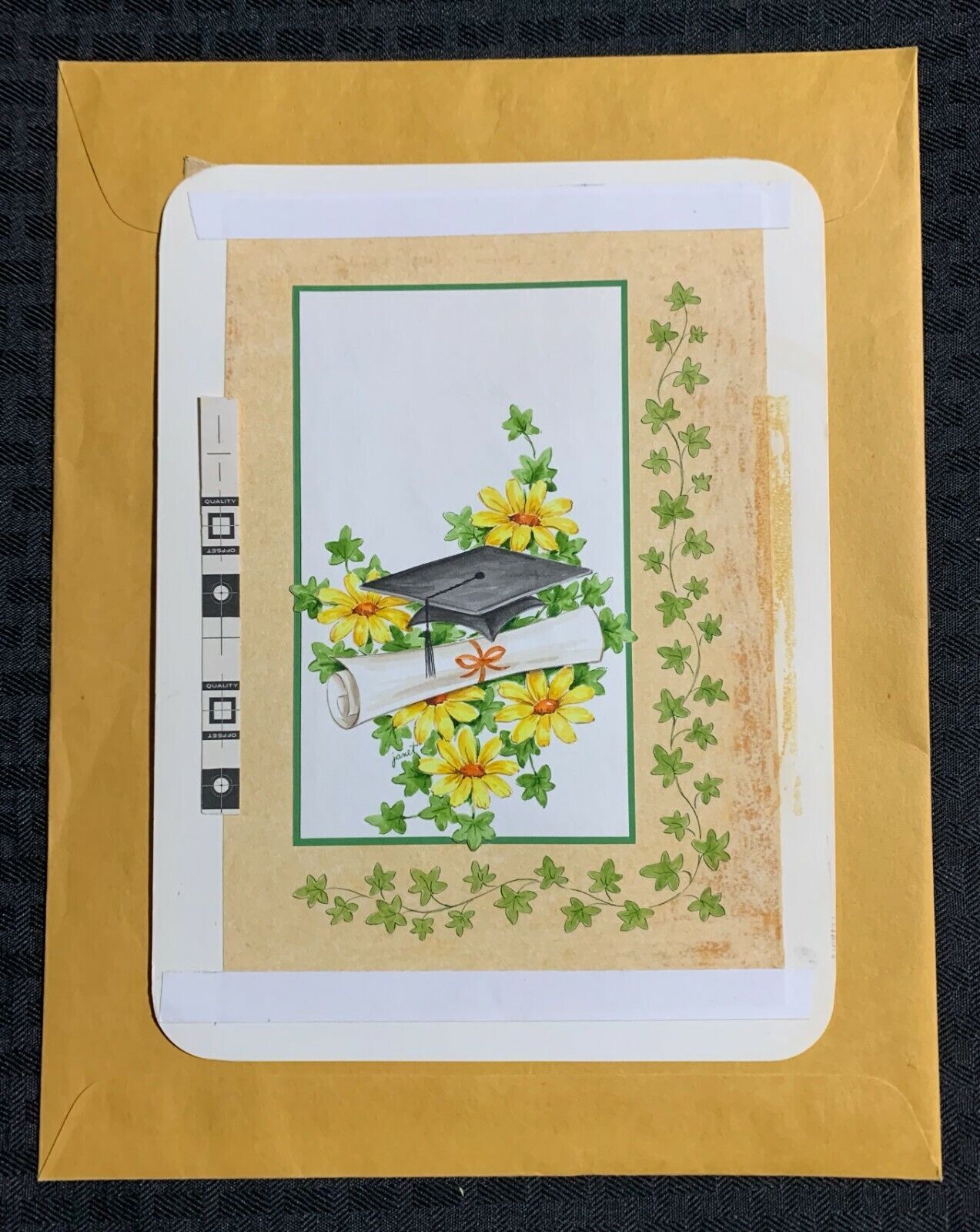 ON YOUR GRADUATION Cap Diploma Yellow Flowers 7x9 Greeting Card Art 