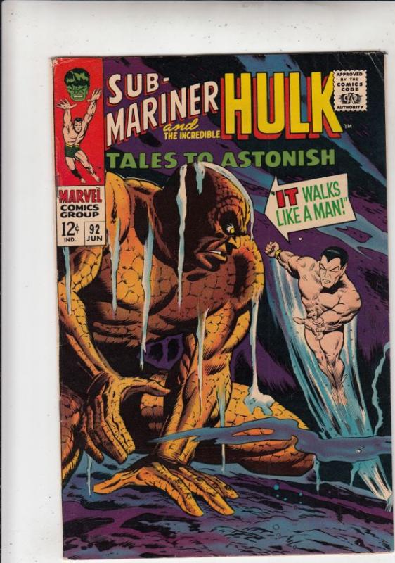 Tales to Astonish #92 (Jun-67) FN/VF Mid-High-Grade Incredible Hulk, Namor