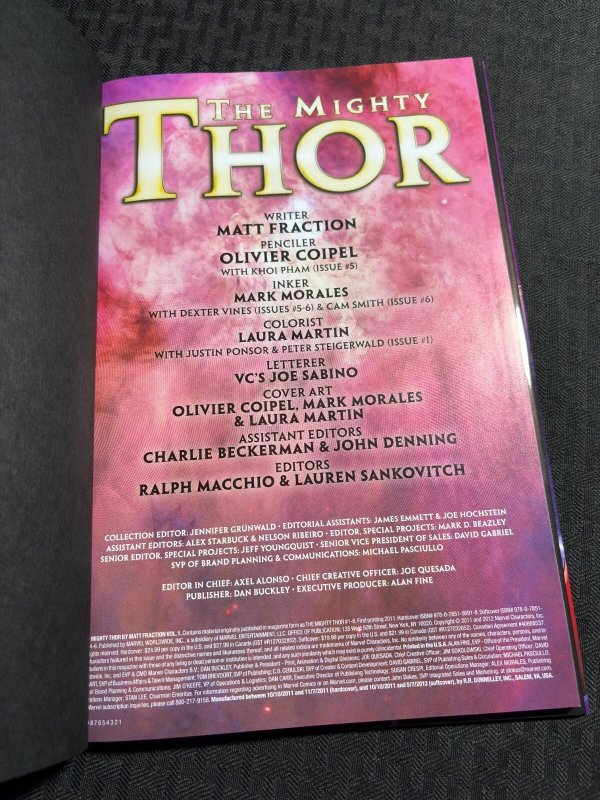 2011 THE MIGHTY THOR by Matt Fraction Volume 1 HC/DJ VF/FN+ 1st Marvel Comics