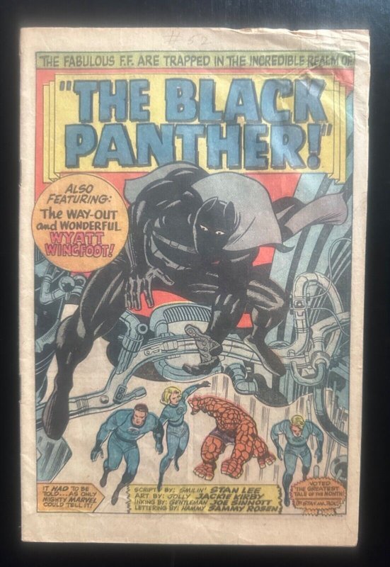 (1966) COVERLESS FANTASTIC FOUR #52 1st BLACK PANTHER!