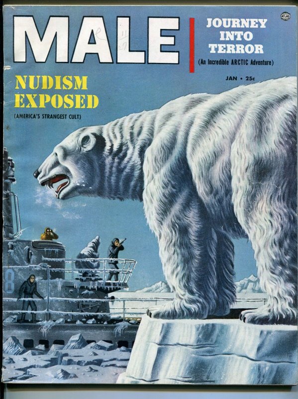 Male 1/1954-Atlas-pulp-Mort Kunstler-polar bear-cobras-lost gold-VG/FN