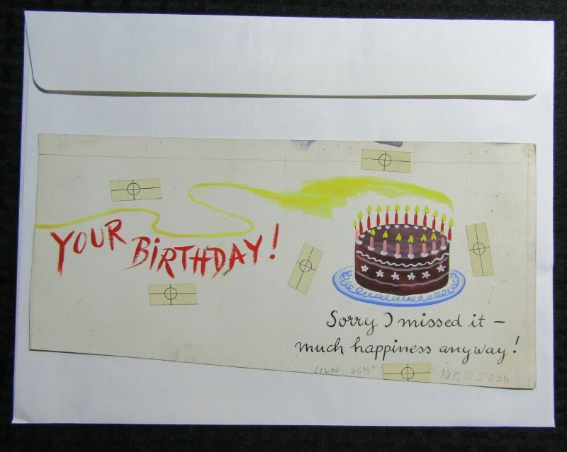 BELATED BIRTHDAY Chocalate Cake with Candles 12x6 Greeting Card Art #BB5066