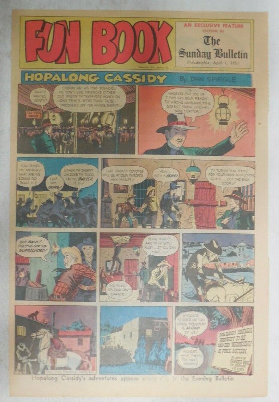 Hopalong Cassidy Sunday Page by Dan Spiegle from 4/1/1951 Size: 11 x 15 inches