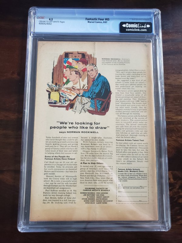 Fantastic Four 65 CGC 4.5 1st appearance of Ronan the Accuser