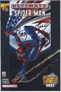 Ultimate SpiderMan 1/2 SIGNED x4 Bendis Bagley Quesada Wizard World Variant 2002