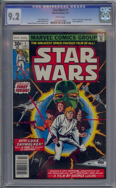 STAR WARS #1 CGC 9.2 1977 1ST APPEARANCE MARVEL WHITE PAGES 71486028178