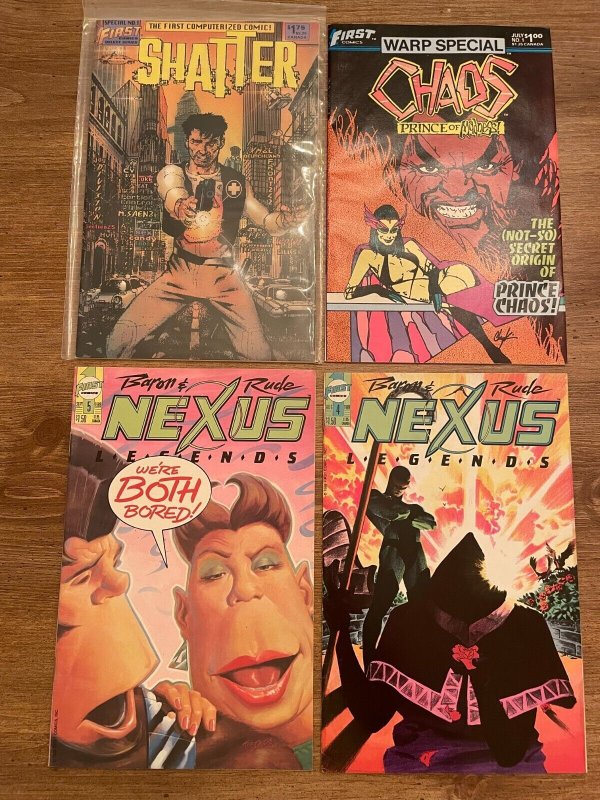 4 First Comics Nexus Legends # 4 5 + Warp Special Chaos # 1 + Shatter # 1 J938