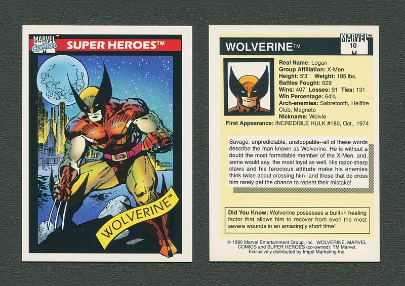 1990 Marvel Comics Card  #10 (Wolverine) / MINT