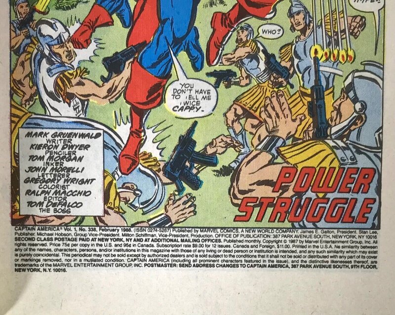 CAPTAIN AMERICA Comic # 338 — John Walker as Cap D-Man — 1988 Marvel Very Fine 