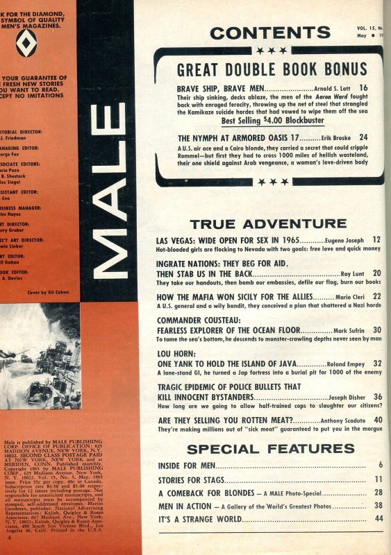 Male Magazine May 1965-LAS VEGAS VICE-WWII-CHARLES COPELAND ART VF 