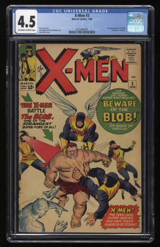 X-Men #3 CGC VG+ 4.5 Off White to White 1st Appearance Blob! Cyclops! Angel!