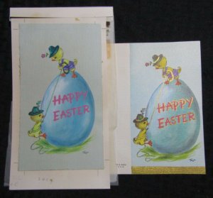 HAPPY EASTER Ducklings Climbing Blue Egg 5x9.5 Greeting Card Art #E2404