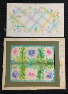 BIRTHDAY watercolor Flower Designs 8.5x10.5 Greeting Card Art LOT of 2 #B1179