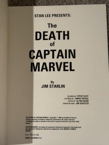 Death of Captain Marvel 1st Marvel Graphic Novel 1 1982 Jim Starlin 6th printing