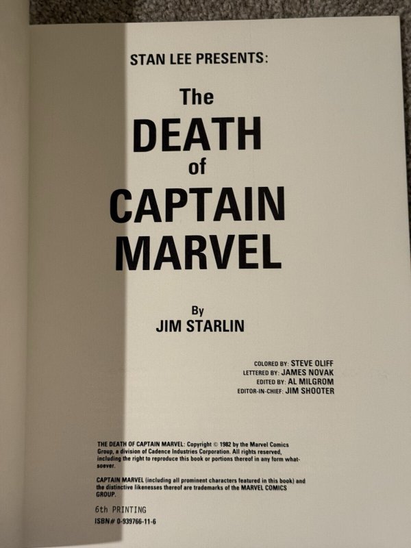 Death of Captain Marvel 1st Marvel Graphic Novel 1 1982 Jim Starlin 6th printing
