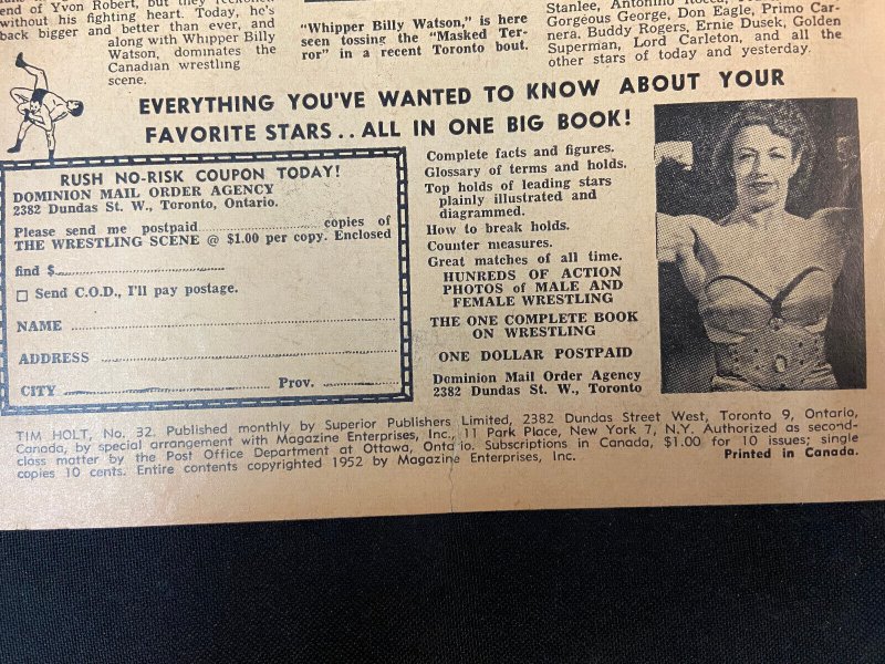 TIM HOLT #32 CANADIAN EDITION DETACHED COVER G/VG