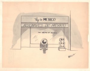 Fly to Mexico Gag - 1960s Signed art by Don Welsch