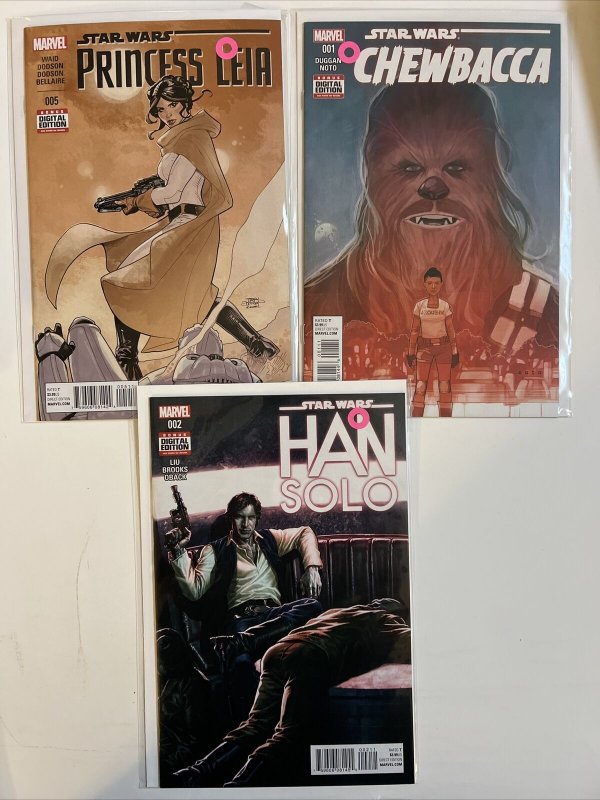 Lot Of 3 Star Wars Marvel Comics Chewbacca #1 Han Solo #2 Princess Leia #5