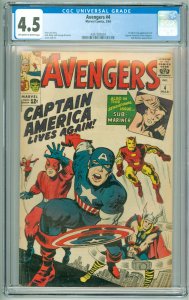 The Avengers #4 (1964) CGC 4.5 OWW Pages! 1st SA Appearance of Captain America!