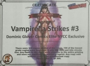 VAMPIRELLA STRIKES #3 DOMINIC GLOVER NYCC 2022 EXCLUSIVE VIRGIN VARIANT SET COA.